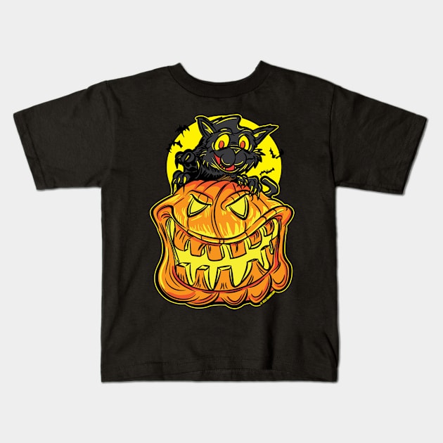 Black Cat on a Jack-O-Lantern Pumpkin By eShirtlabs Kids T-Shirt by eShirtLabs